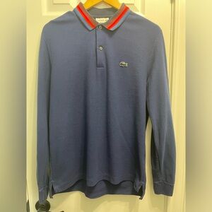 Lacoste Blue Men’s Long Sleeve Preppy Casual Crocodile Polo Shirt Sz 4 Medium